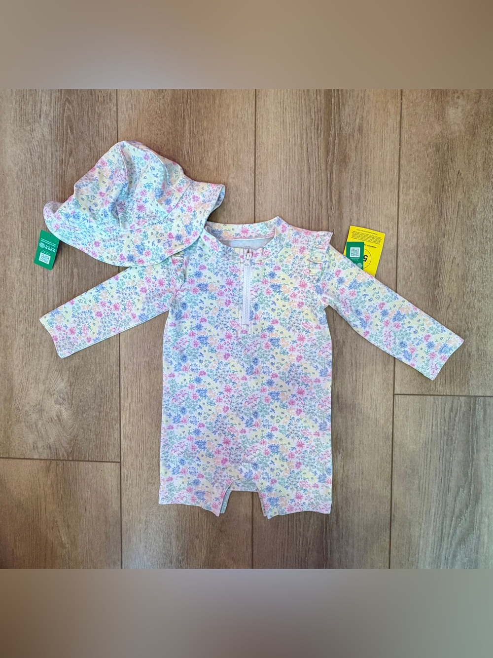 NWT Gap Baby Swim Romper with Matching Sun Hat
